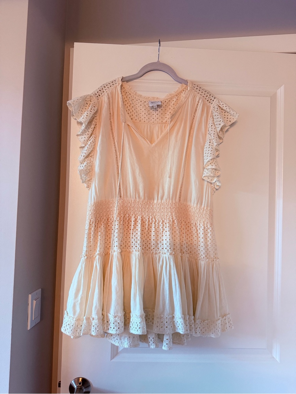 Misa Los Angeles Cream Eyelet Lace Mini Dress